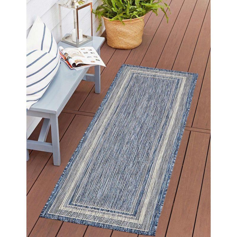 Blue Synthetic Flat Woven Reversible Outdoor Runner Rug