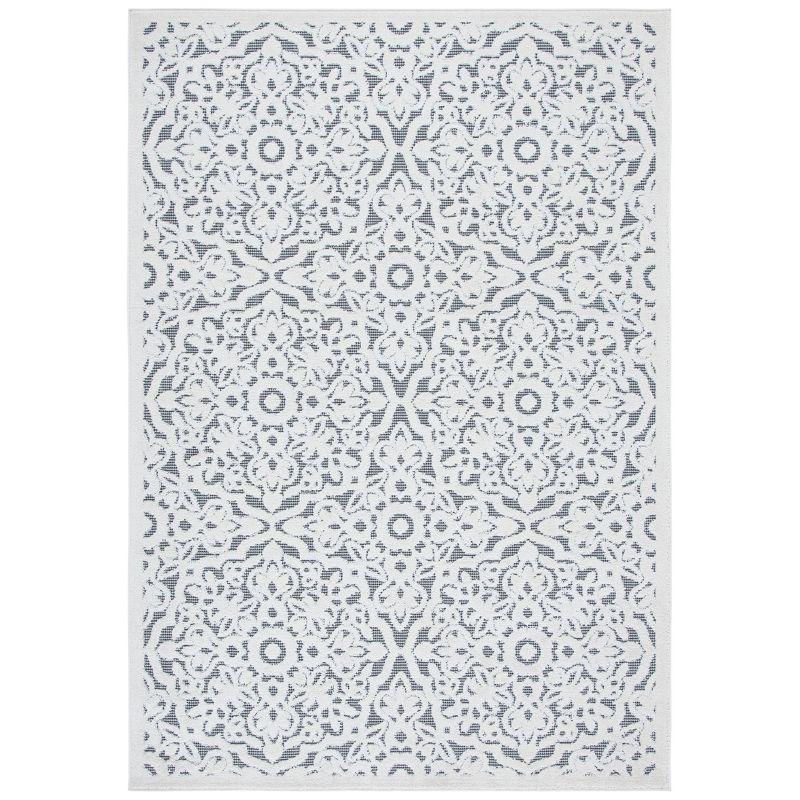 Ivory and Grey Floral Synthetic Indoor/Outdoor Area Rug 4'5" x 6'5"