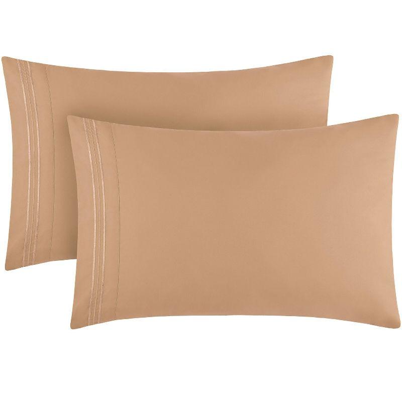 Tan King Hypoallergenic Embroidered Microfiber Pillowcase Set