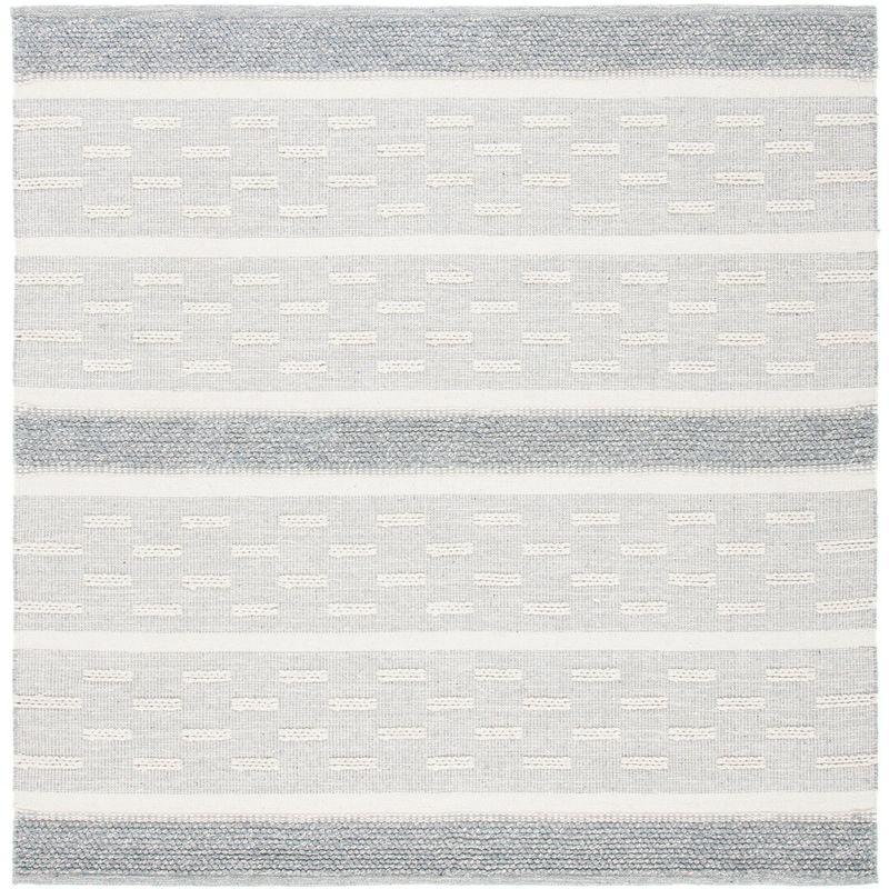 Ivory Striped Kilim 3' Square Hand-Woven Wool & Cotton Rug