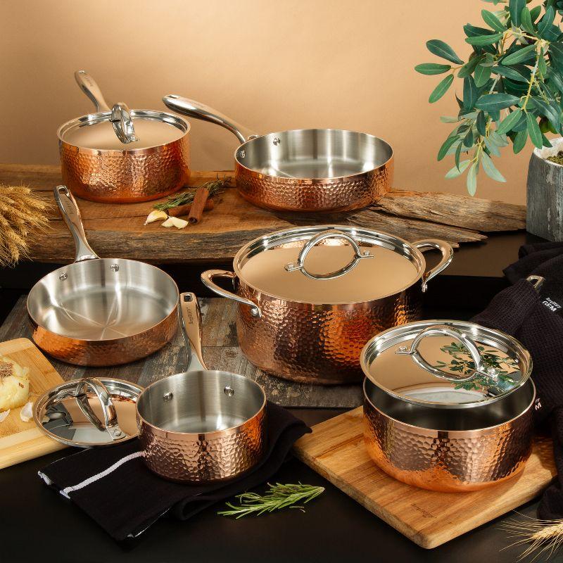 BergHOFF Vintage Tri-Ply Copper Stainless Steel Cookware Set With Stainless Steel Lids, Gold