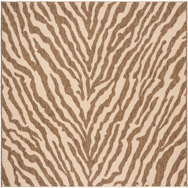 Cream and Beige Square Stain-Resistant Outdoor Rug, 4' x 4'