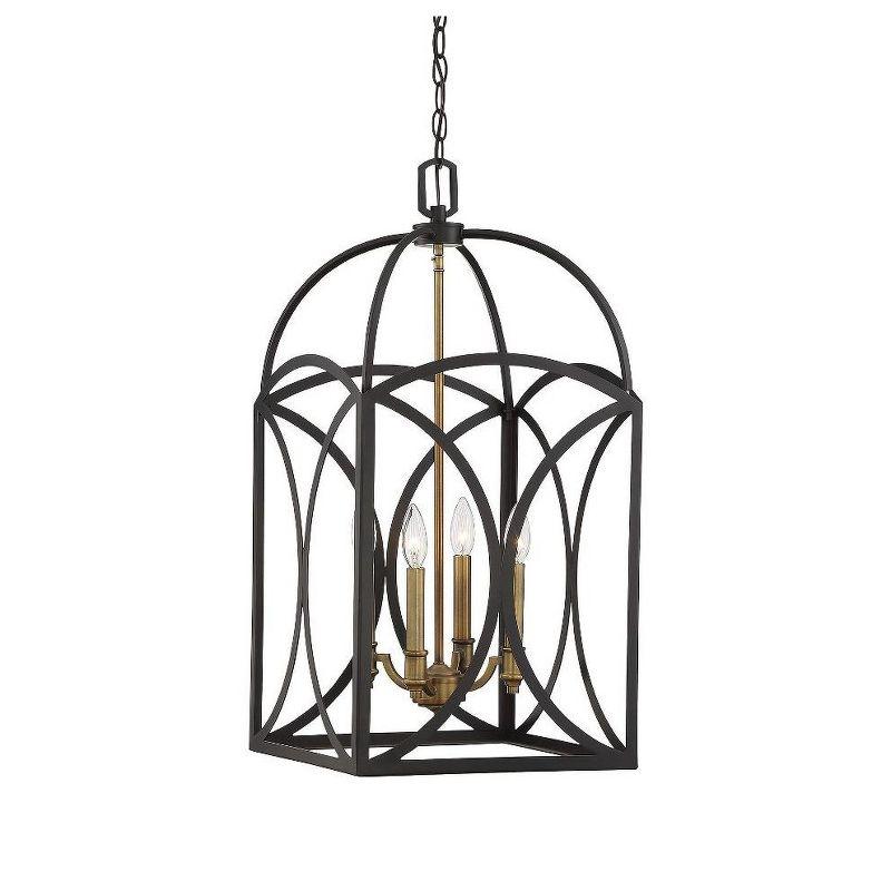 English Bronze & Warm Brass Birdcage-Inspired 4-Light Chandelier