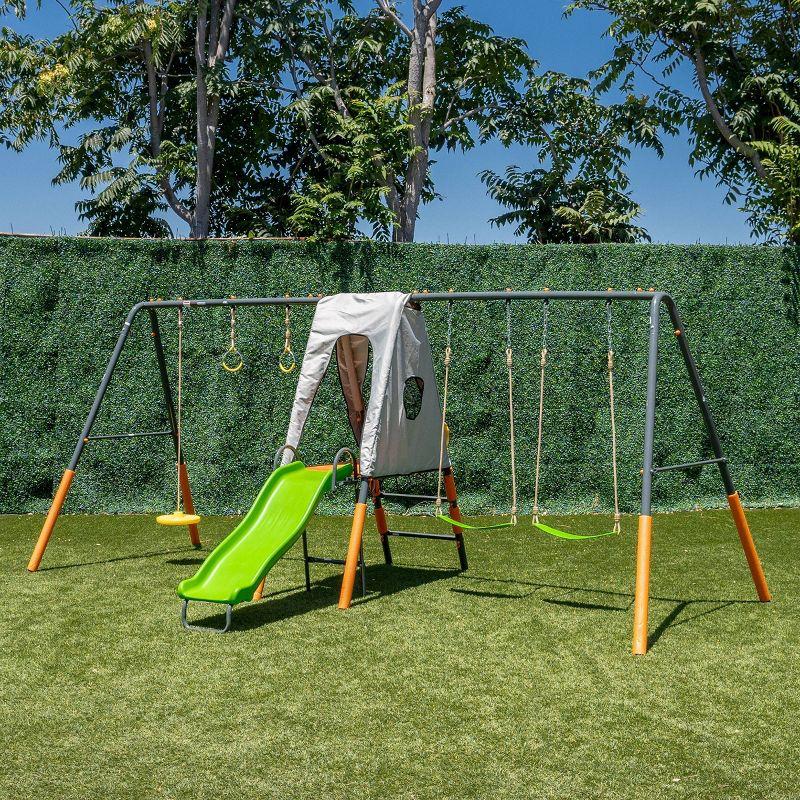 Jungle Warrior Jaguar Metal Swing Set with Standing Swing and Gymnastics Rings