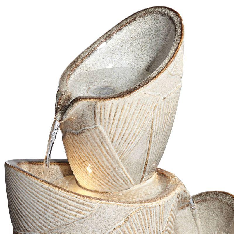 Ivory Trio Urn LED Cascading Rustic Outdoor Fountain