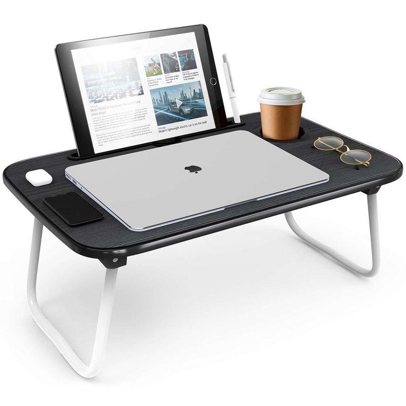 Black Foldable Wood Laptop Tray with White Legs