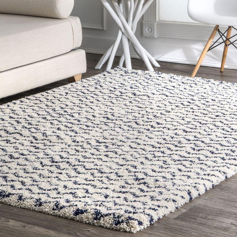 Dimora Navy Shag 9'x12' Synthetic Handmade Area Rug