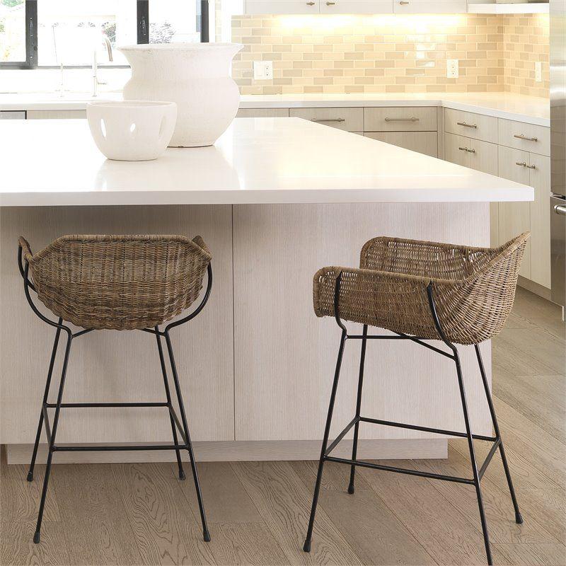 Haneza Bar Stool In Natural Rattan & Black Steel