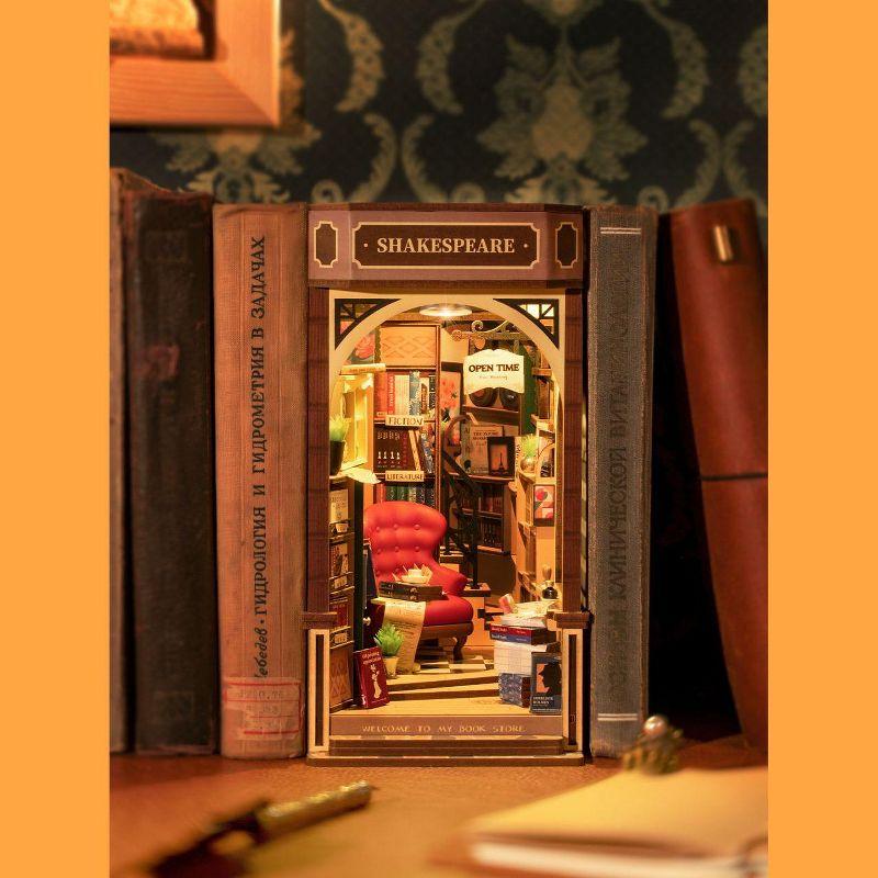 Hands Craft DIY Miniature House Kit Bookstore: Art & Craft Activity, Wood & Paper, Ages 14+, Requires 2 AAA Batteries