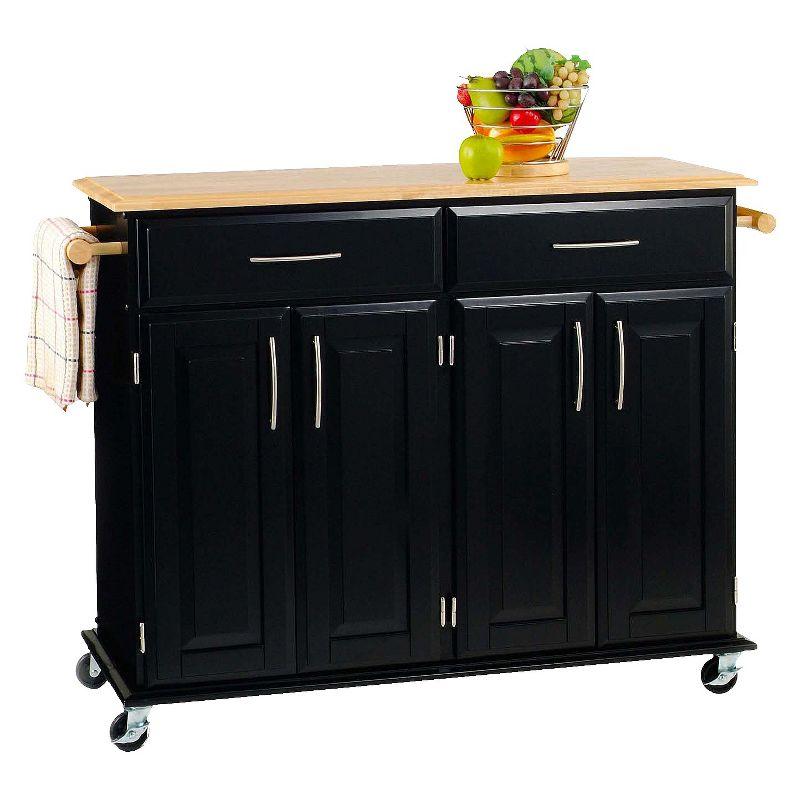 Dolly Madison Kitchen Island Cart Wood/Black/Natural - Home Styles: Mid-Century Modern, Lockable Casters, Storage, 2 Shelves, 4 Doors