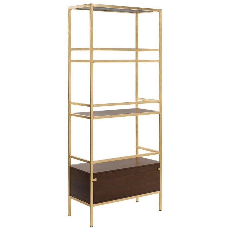 Mateo 4-Tier 1 Drawer Etagere - Gold Foil/Walnut - Safavieh