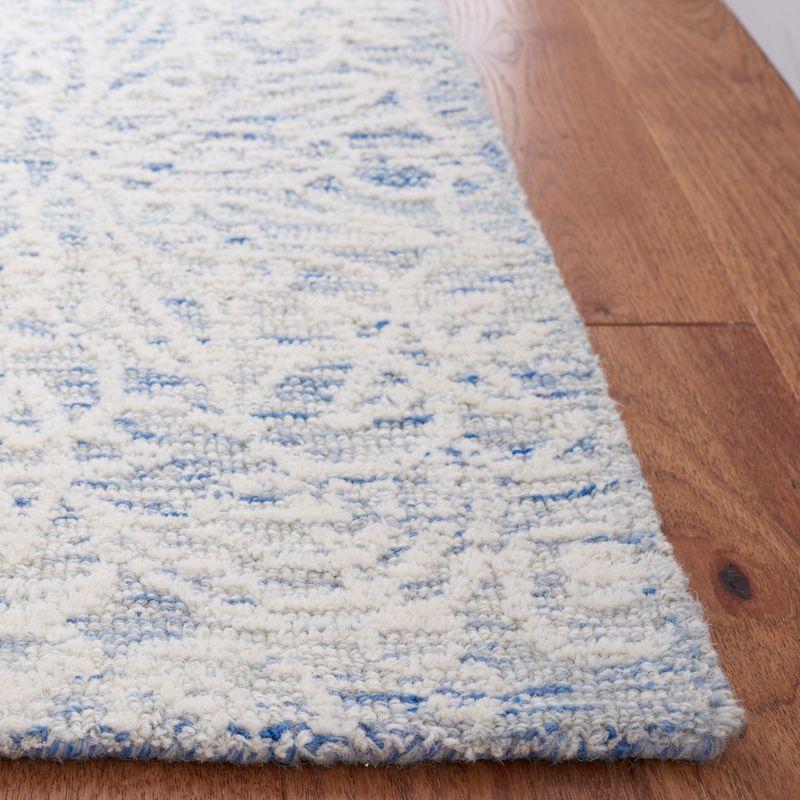 Elegant Blue and Ivory Square Hand-Tufted Wool Rug, 6' x 6'