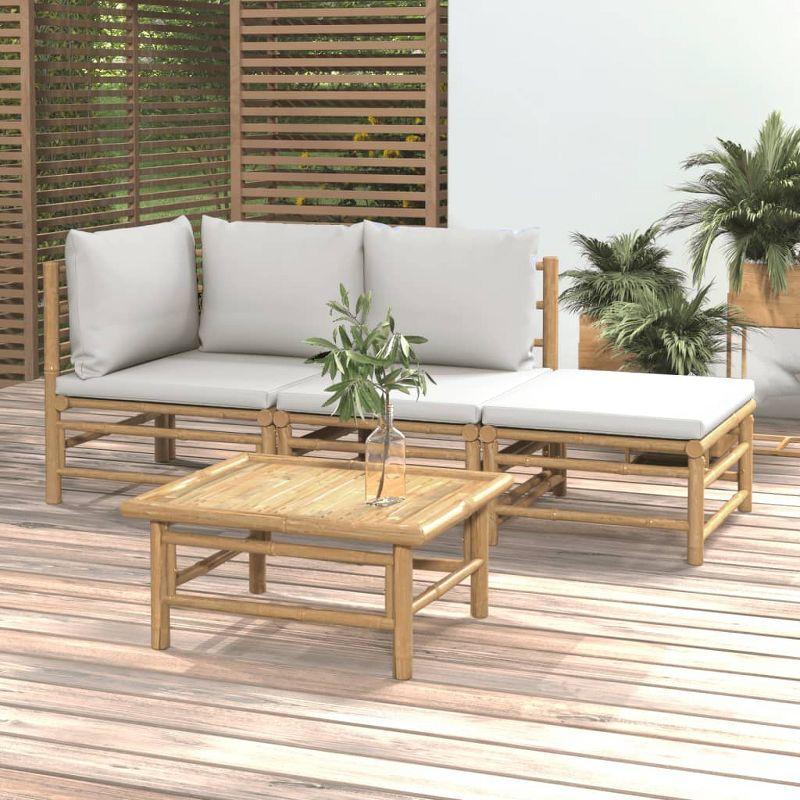 Light Gray Cushioned Bamboo 4-Piece Patio Lounge Set