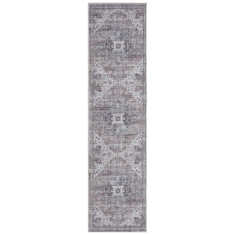 Gray Bohemian Medallion Machine Washable Runner Rug 1'11"x7'2"