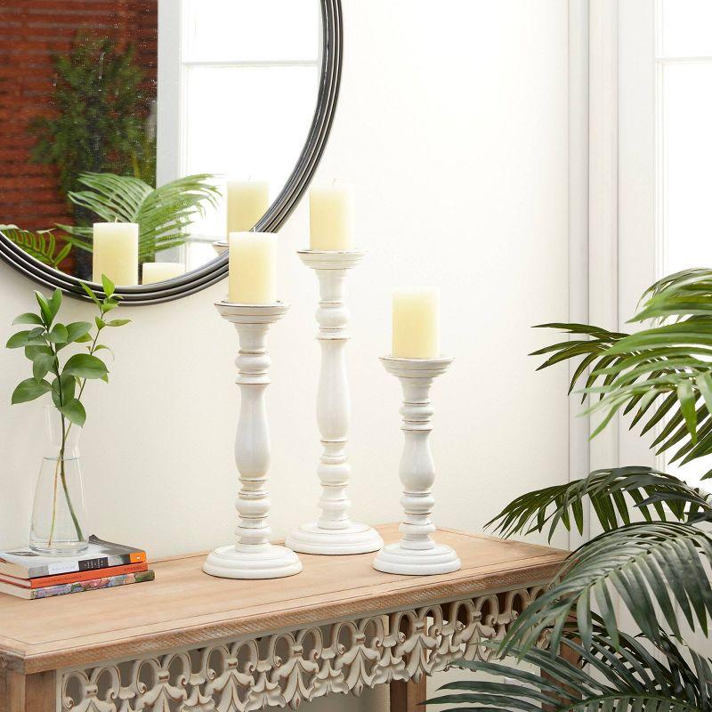 Elegant White Mango Wood Candlestick Trio - 17.9" Set