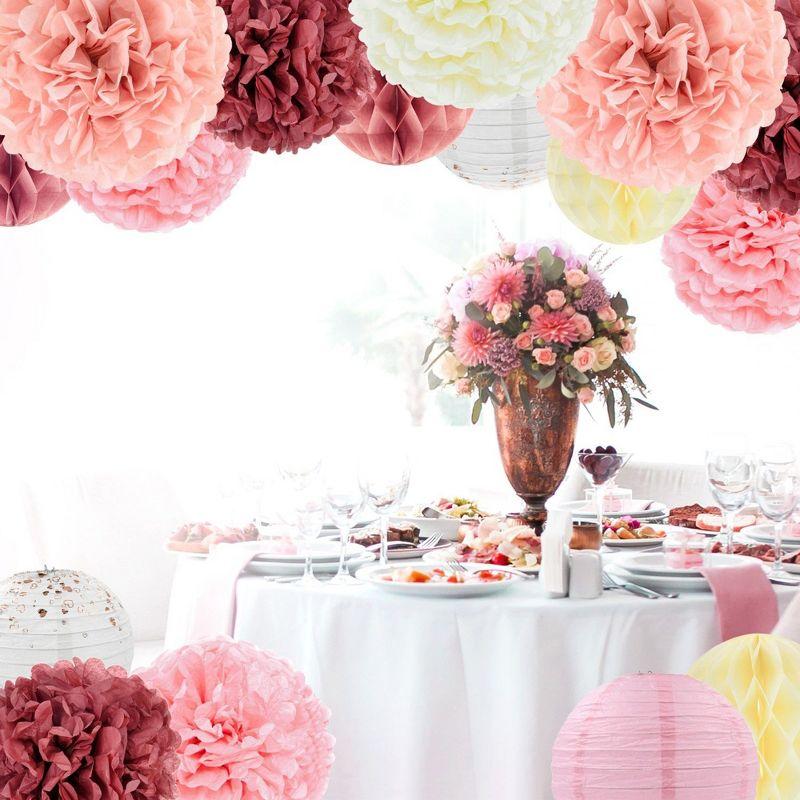 EpiqueOne 22-Piece Tissue Paper Pom Poms and Paper Lantern Party Kit - Add a Splash of White, Pink, & Mauve to Your Celebrations!