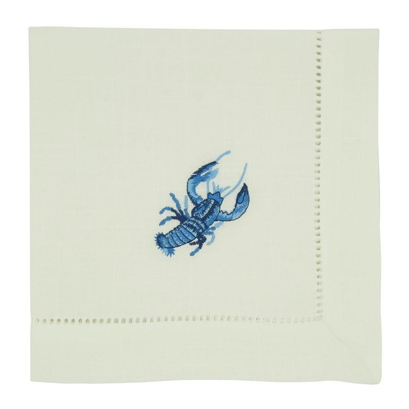 Embroidered Blue Lobster Cotton Napkins Set of 4