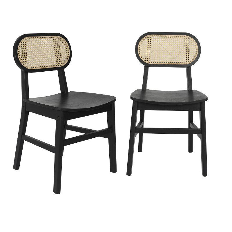 Black Wood and Cane High Back Dining Chairs, Set of 2