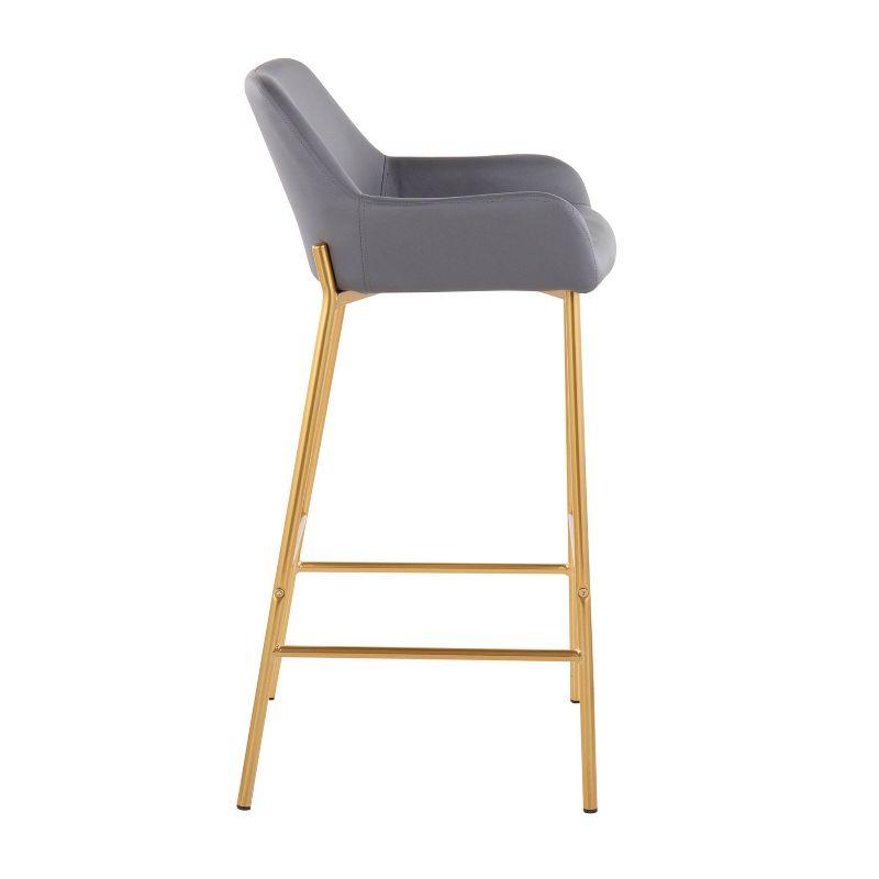 Set of 2 Daniella Metal Faux Leather Barstools Gold/Gray - LumiSource: Upholstered, Fixed Height, with Back