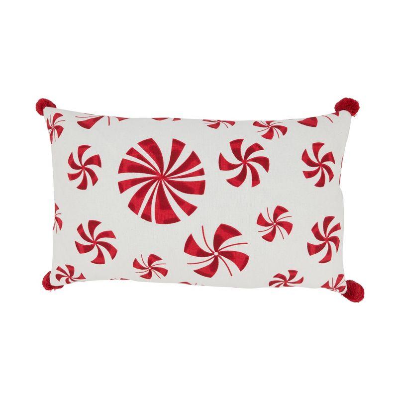 Candy Cane Dreams Red and White Cotton Throw Pillow Cover