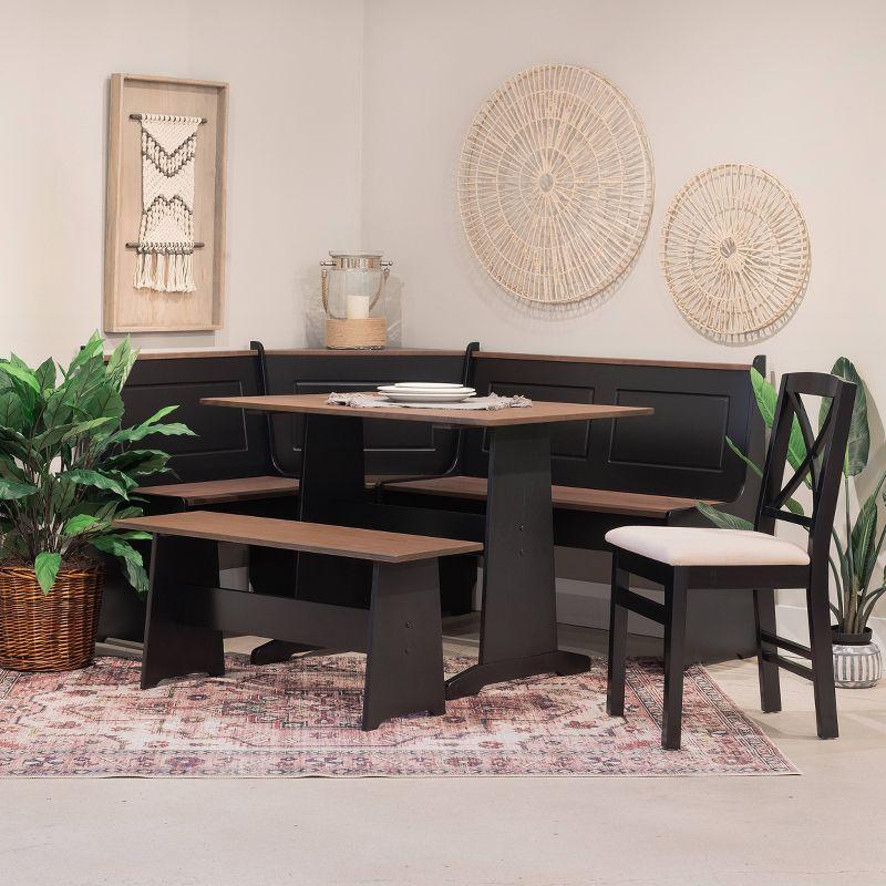 Linon 3pc Ardmore Breakfast Nook Storage Benches Dining Set Black/Pecan: Mid-Century Modern, Wood, 6-Seat Capacity