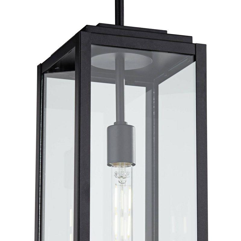 John Timberland Modern Outdoor Hanging Light Fixture Mystic Black 27 1/4" Clear Glass Panel for Exterior Barn Deck House Porch Patio Outside Garage