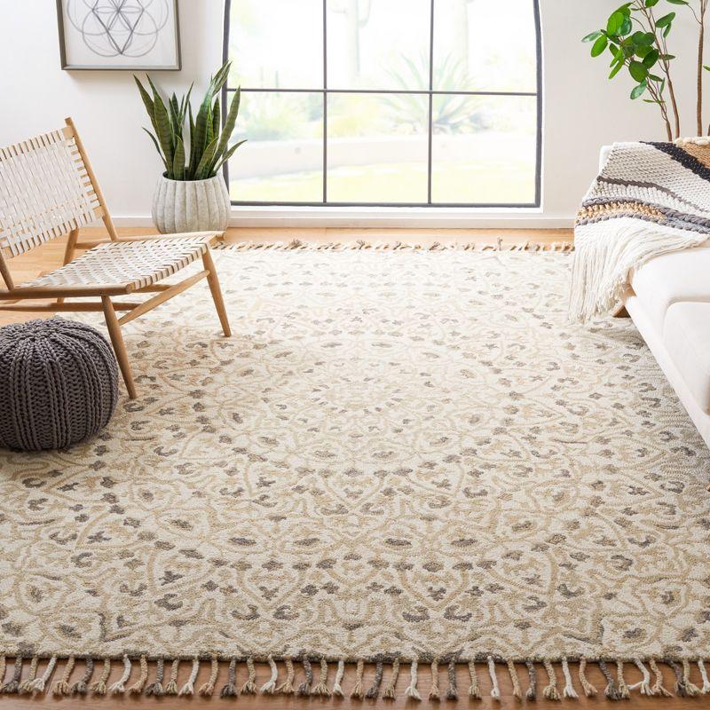 Ivory Wool Round Tufted Handmade Blossom Area Rug, 9' x 12'