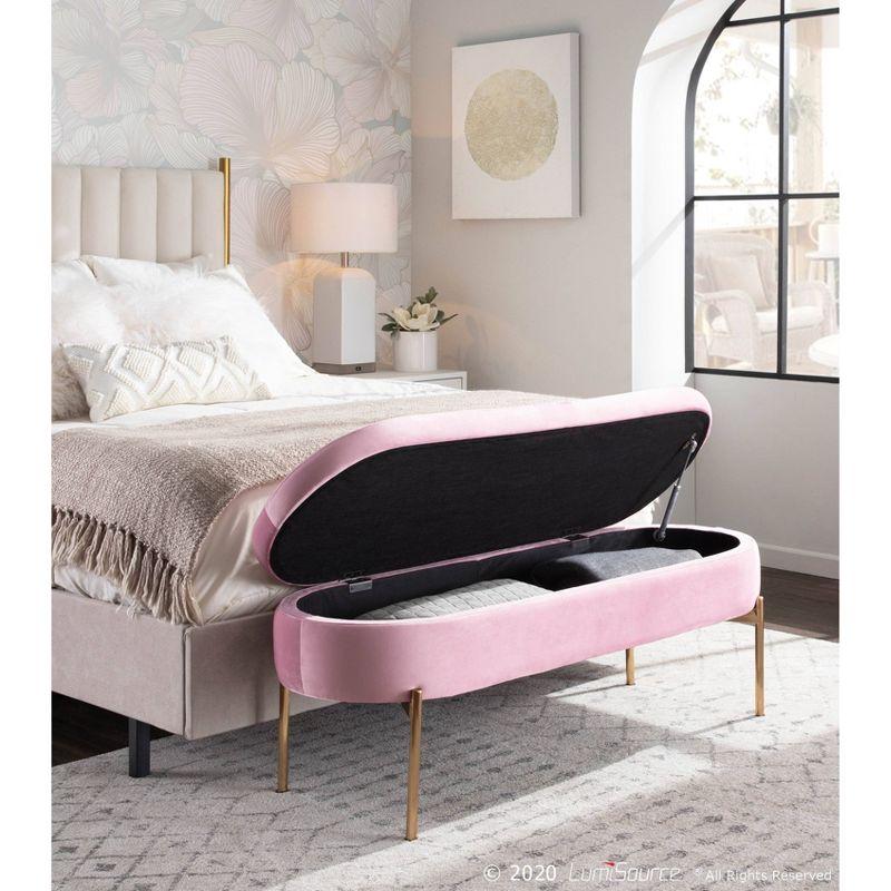 48" Chloe Contemporary Upholstered Storage Bench Gold/Blush Pink - LumiSource: Velvet, Flip-Top Lid, Metal Base