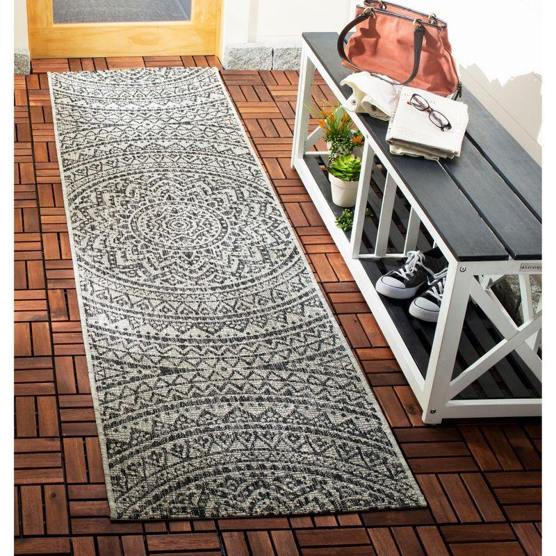 Courtyard CY8734 UV & Stain Resistant Non-Shedding Power Loomed Indoor/Outdoor Runner Rug - Light Grey/Black - 2'3"x10' - Safavieh