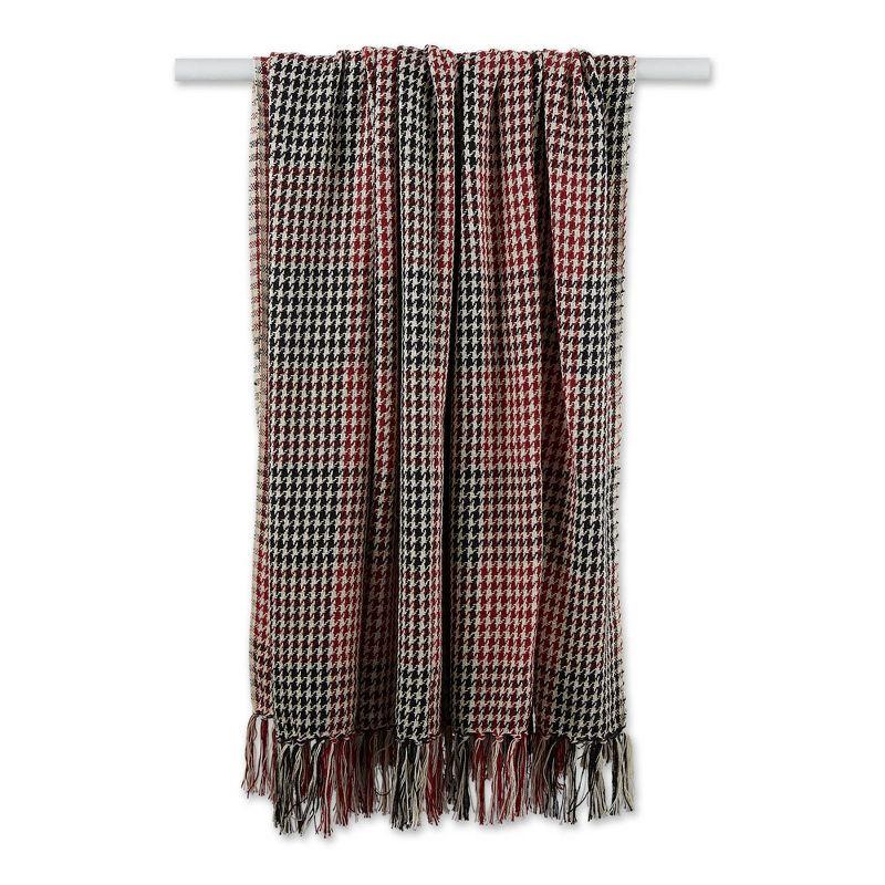 50"x60" Houndstooth Plaid Throw Blanket Red/Black - Design Imports: Cozy, Hypoallergenic, Machine Washable