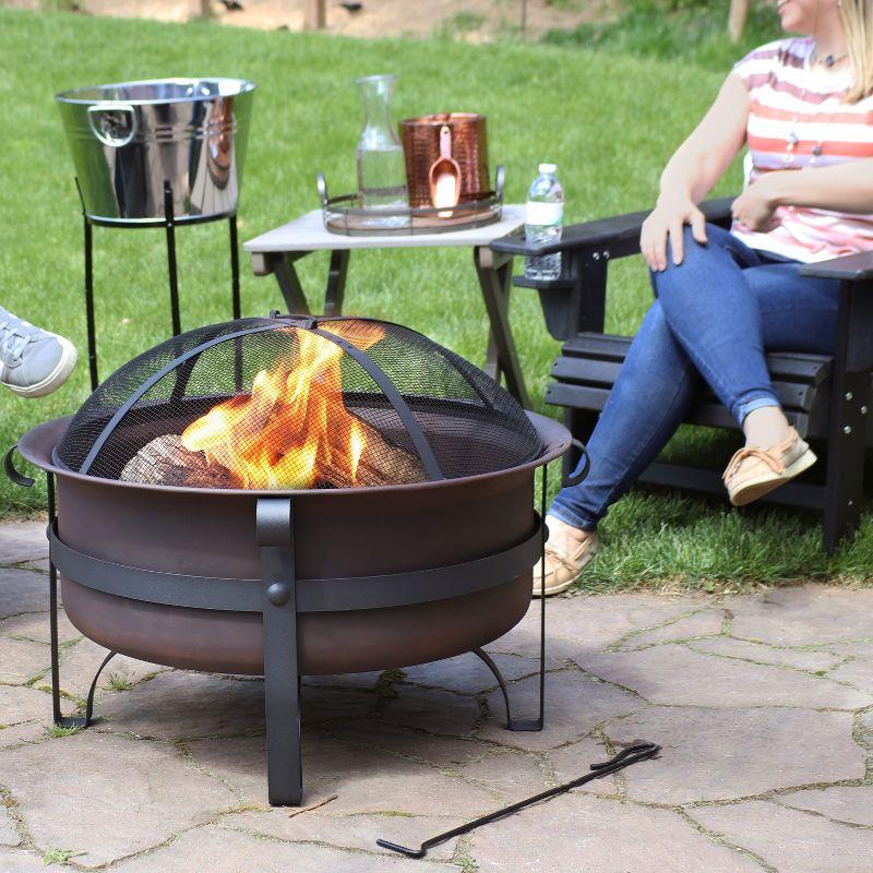 Sunnydaze Outdoor Camping or Backyard Large Round Cauldron Fire Pit Bowl with Log Poker and Spark Screen - 29"