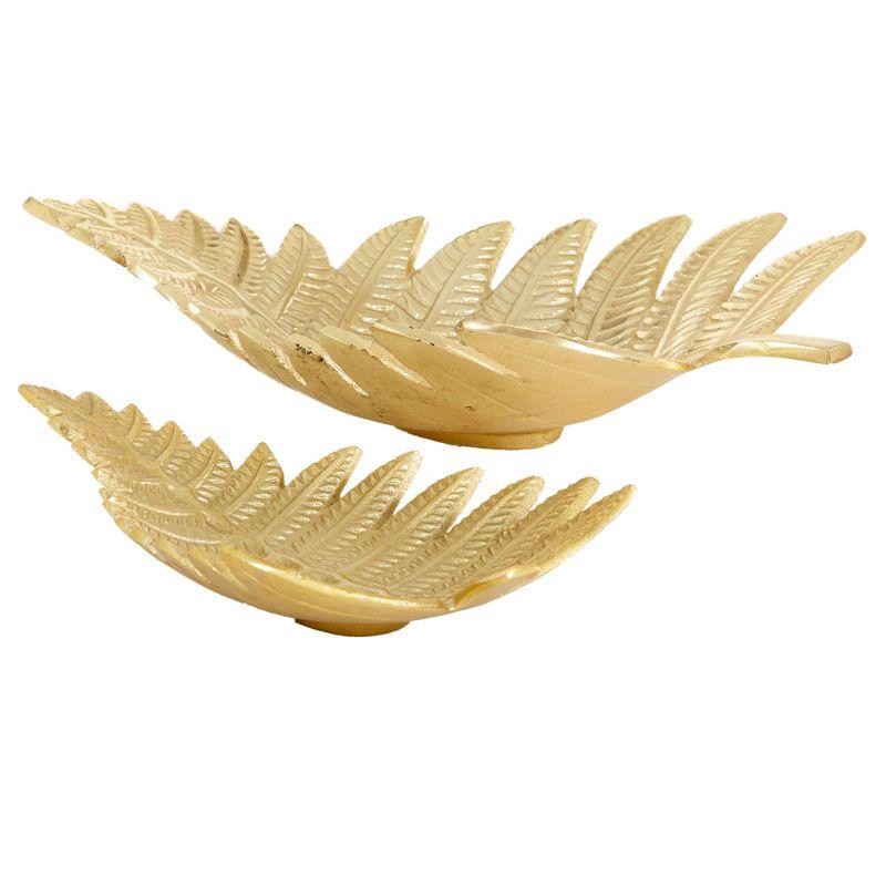 Set of 2 Contemporary Leaf Trays Gold - Olivia & May: Aluminum, Not Food Safe, Indoor Use