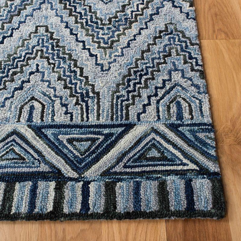 Rustic-Chic Blue Geometric Wool Square Area Rug - 7'x7'