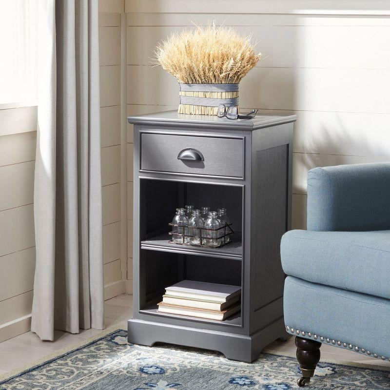 Transitional Gray Pine Wood Side Table with Storage Drawer