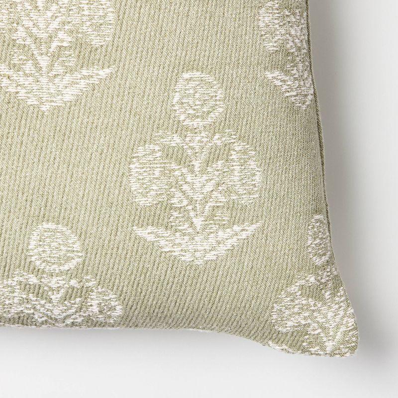 Woven Block Print Square Throw Pillow Light Sage/Cream - Threshold™ designed with Studio McGee: Cotton Jacquard, Indoor Use, Zippered
