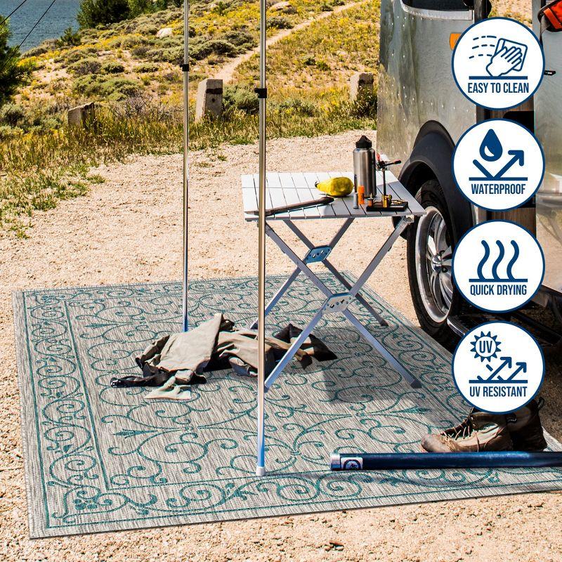5'x8' Charleston Vintage Filigree Textured Weave Indoor/Outdoor Area Rug, Gray/Teal - JONATHAN Y