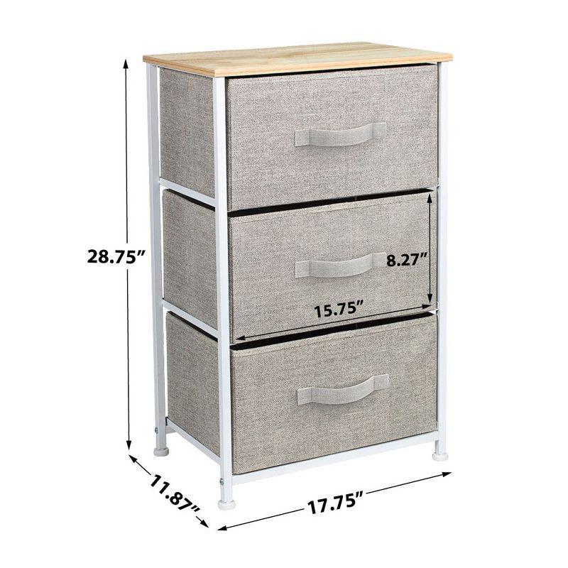 Beige 3-Drawer Compact Nightstand with Smooth Tabletop