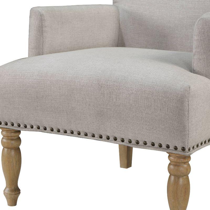 Comfort Pointe Anna Arm Chair Beige: Upholstered with Nailhead Trim, Wood Legs, Foam Fill