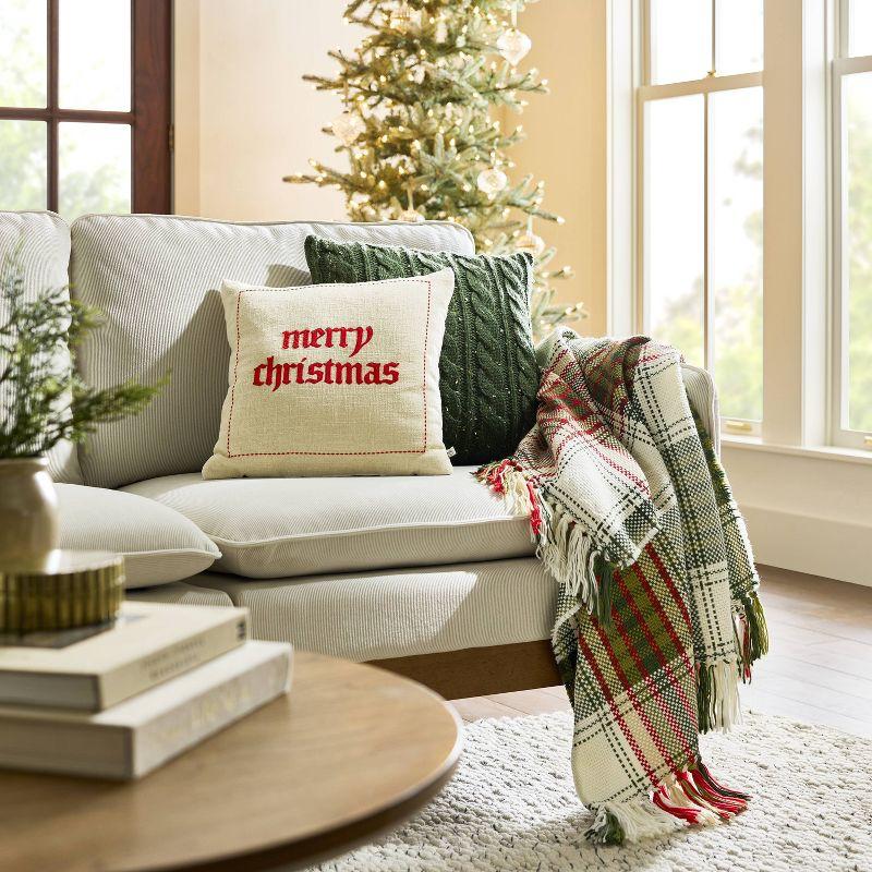 18"x18" Confetti Fleck Cable Knit Square Throw Pillow Dark Green - Hearth & Hand™ with Magnolia: Christmas Decor, OEKO-TEX Certified