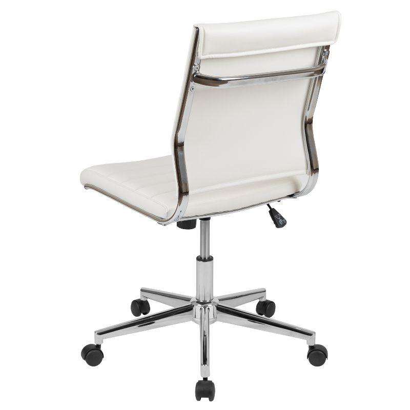 Merrick Lane White Ergonomic Swivel Office Chair Ribbed Faux Leather Back and Seat Mid-Back Armless Computer Desk Chair with Chrome Base