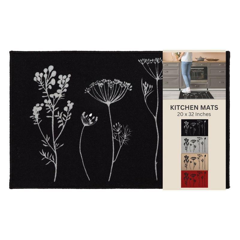 Evideco Wildflowers Non Skid Kitchen Mats Runner & Comfort Mat (2 Pieces) (Set of 2)