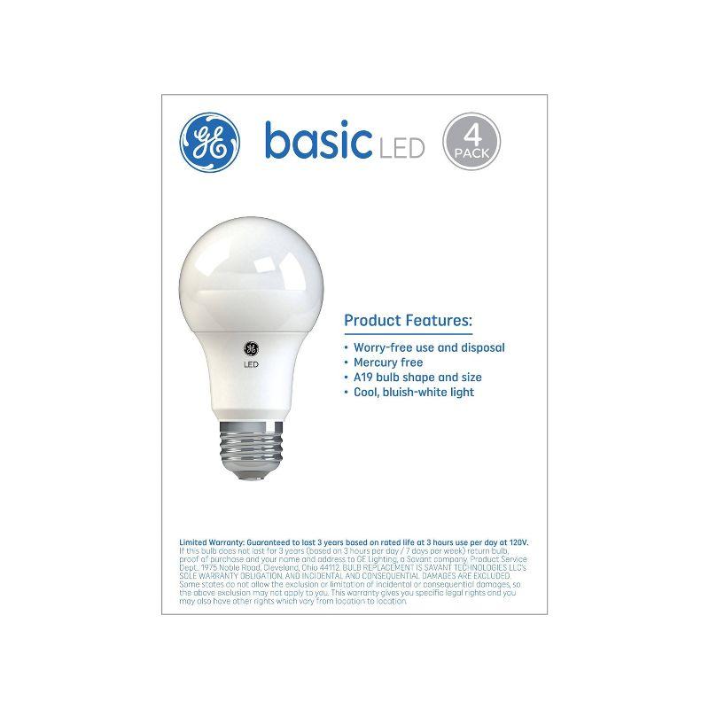 GE 4pk 40W Basic A19 LED Light Bulbs Daylight: 5000K, 420 Lumens, E26 Base, 9.1-Year Life, Damp Location Suitable