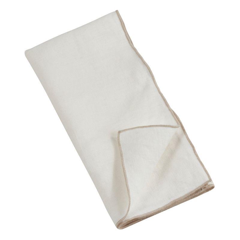 Saro Lifestyle Stitched Border Stonewashed Linen Napkins (Set of 4), Ivory, 20" x 20"
