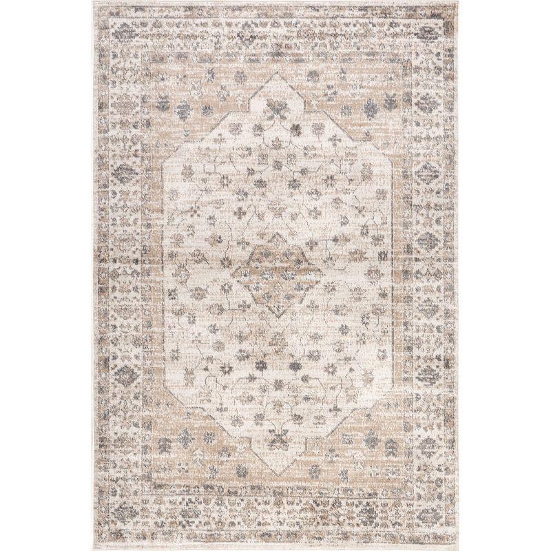 Nesa Beige and Gray Medallion Synthetic Area Rug 5x8