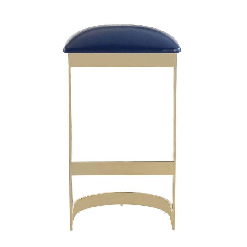 Set of 2 Aura Upholstered Stainless Steel Barstools Blue - Manhattan Comfort: Faux Leather, 28.54" Height, Footrest