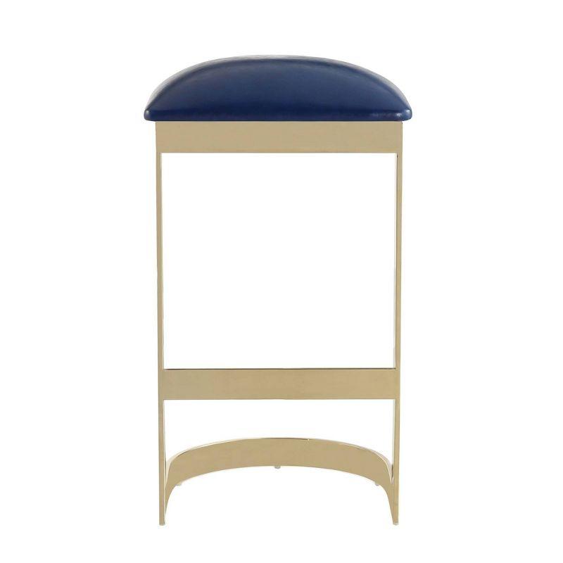 Aura 30'' Blue Faux Leather and Polished Brass Metal Barstool Set