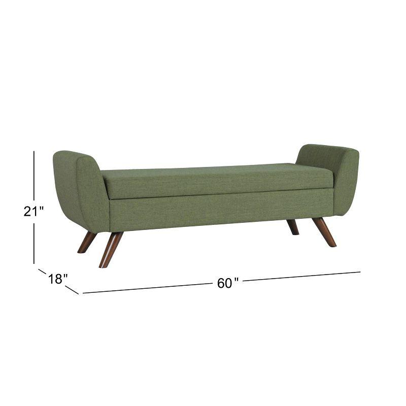 Olive Green Woven Modern Storage Bench with Mid-Tone Walnut Legs