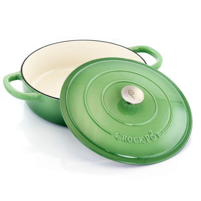 Crock-Pot Artisan 5 Quart Enameled Cast Iron Braiser Pan with Self Basting Lid in Green