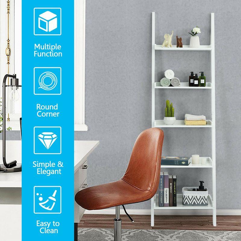 Costway Versatile White 5-Tier Bookshelf Leaning Wall Shelf Ladder  Bookcase White