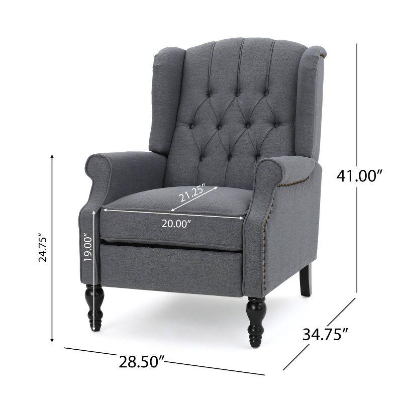 Charcoal Wingback Pushback Recliner with Button-Tufted Accents